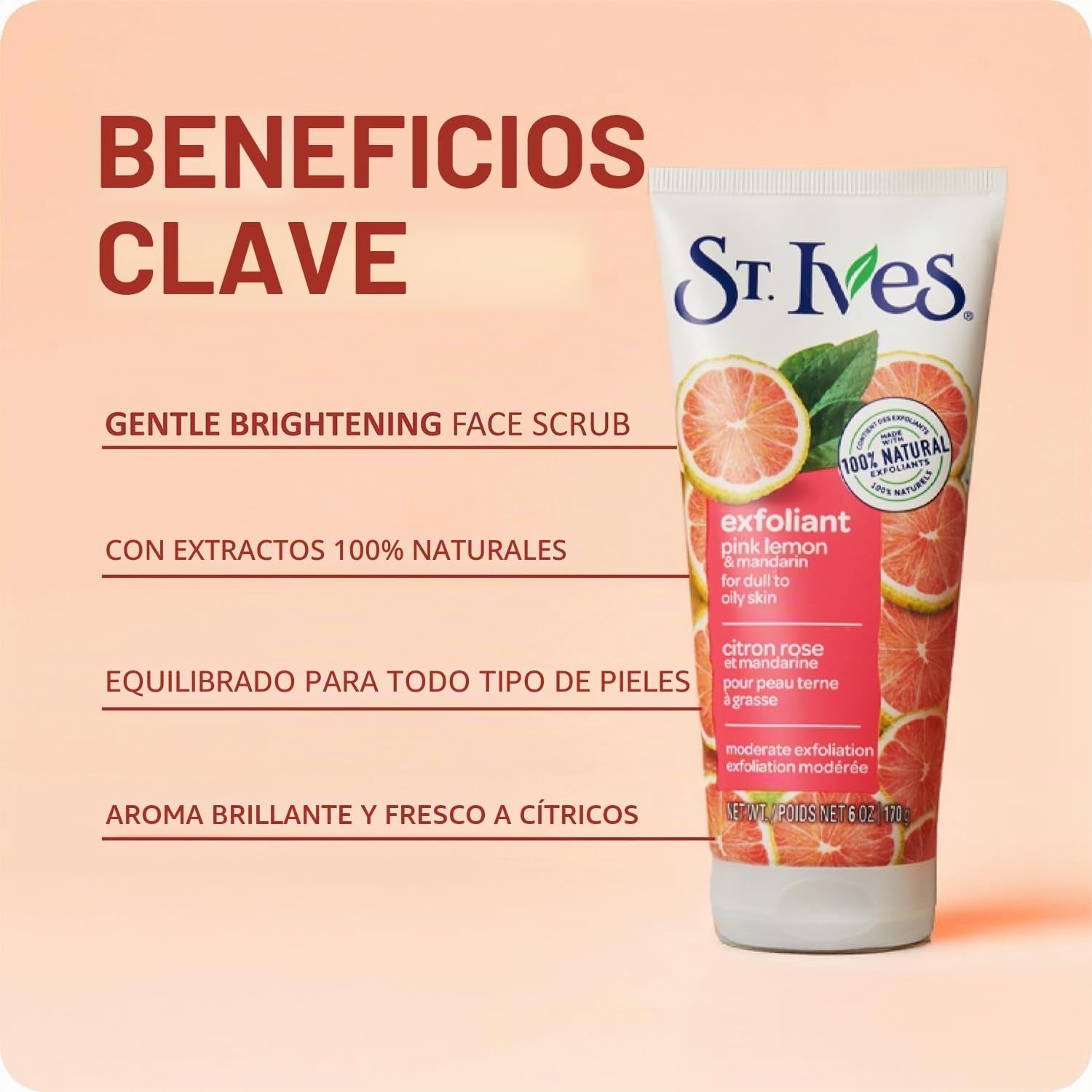 St Ives - Exfoliante De Piel Radiante, Color Rosa Limón Y Naranja (150 Ml)
