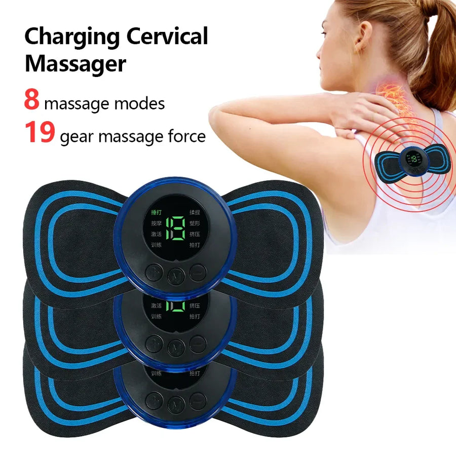 8 Mode LCD Display EMS Neck Stretcher Electric Massager Patch Pulse Muscle Stimulator Portable Relief Pain Mini Massager